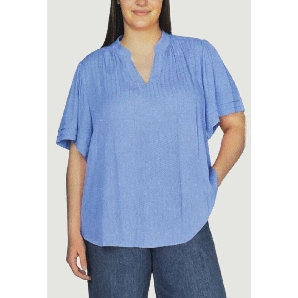 Well Worn Women's XL Blue V-Neck Short Sleeve Top 100% Viscose n1027
